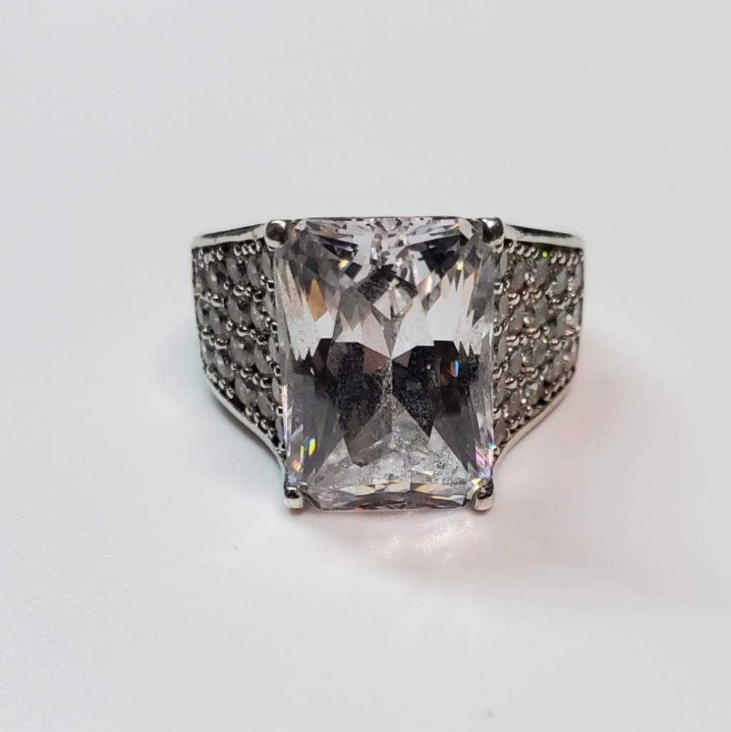 Hsn Rectangle Octagon Cut Cubic Zirconia Sterling Silver Cocktail Ring Size 75 68$